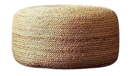 Jute Ottomans Pouf for Seating | Jute Ottoman for Footrest Filled with Bean Balls | Ottoman Pouf Stools for Living RoomBedroom, 50x50x30 cm