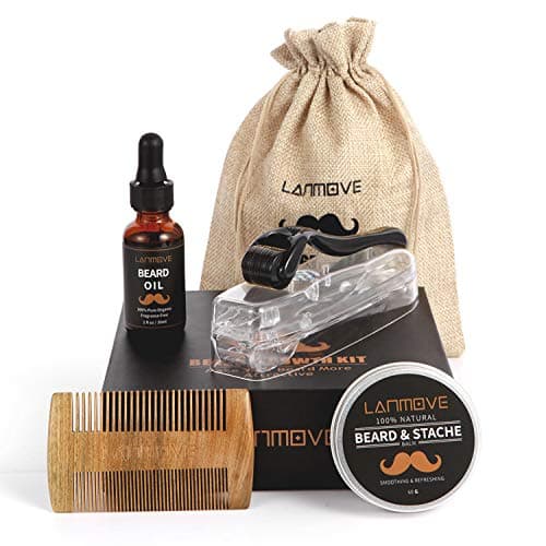 Upgraded Derma Roller Beard Growth Kit, Beard Roller + Beard Growth Oil + Beard Balm + Sandalwood Beard comb for Men, Grow Beard with Beard Stimulator Hair Growth Kit, Microneedle Derma roller