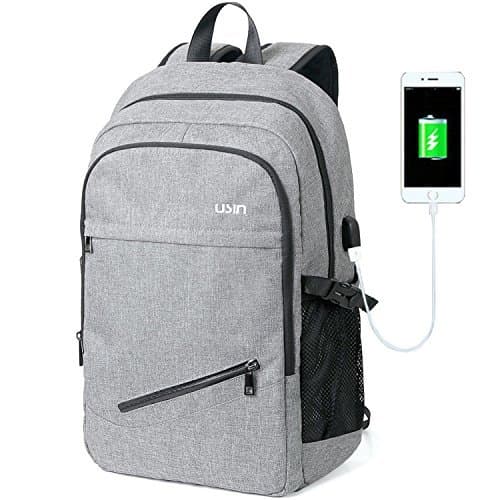 USIN Laptop Backpacks Fits 15 15.6 inch Water Repellent College Computer Backpacks with USB Charging Port for Men/Women, grey