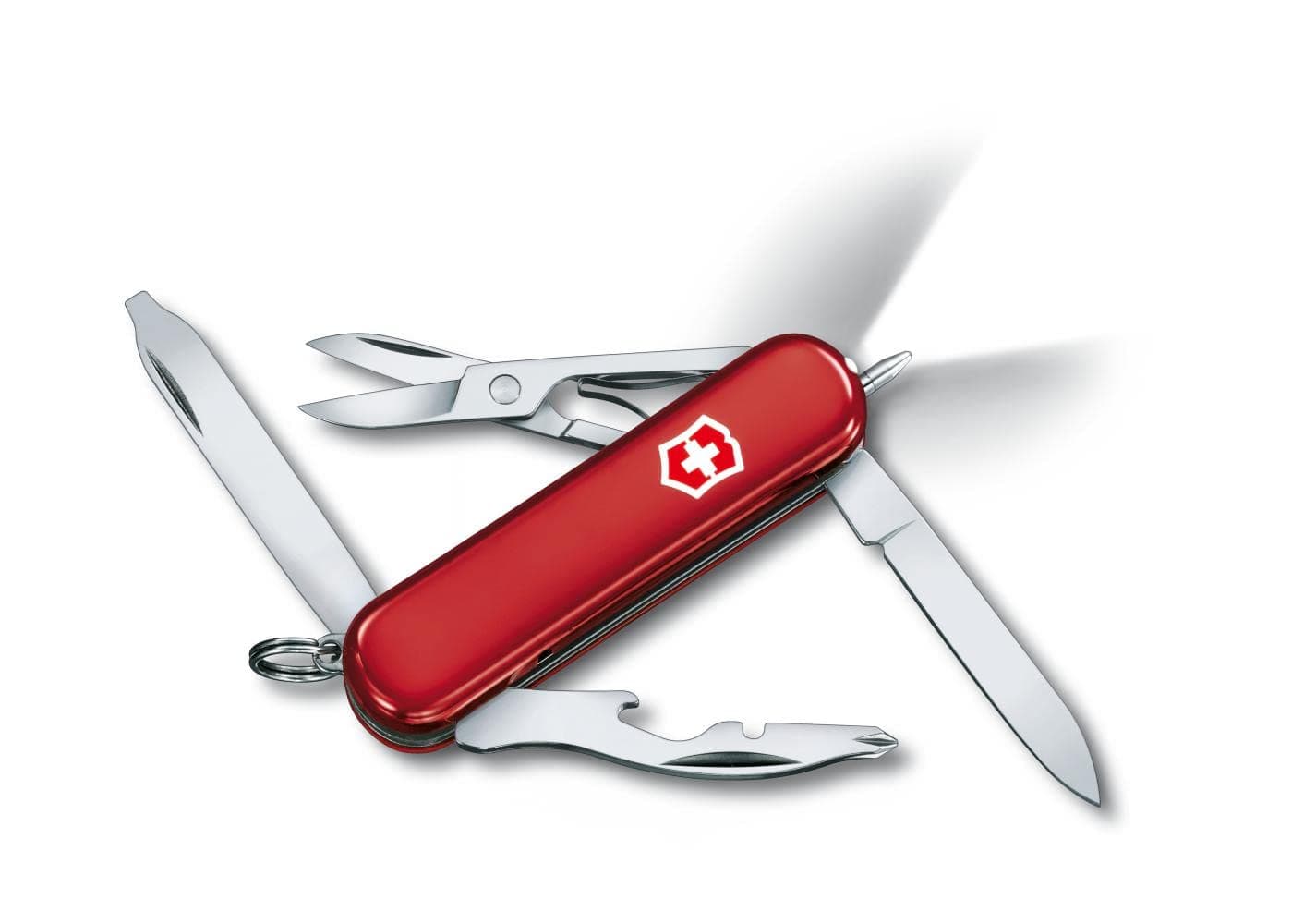 Midnite Manager Swiss Army Pocket Knife, Small, Multi Tool, 10 Functions, LED, Scissors, Red
