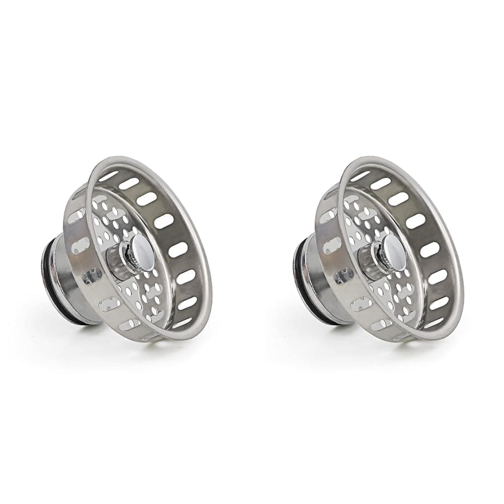 97343 Kitchen Sink Basket Strainer Replacement for Standard Drains (3-1/4 Inch) Stainless Spring Steel Closure and Rubber Stopper, Stainless Steel (Pack of 2)