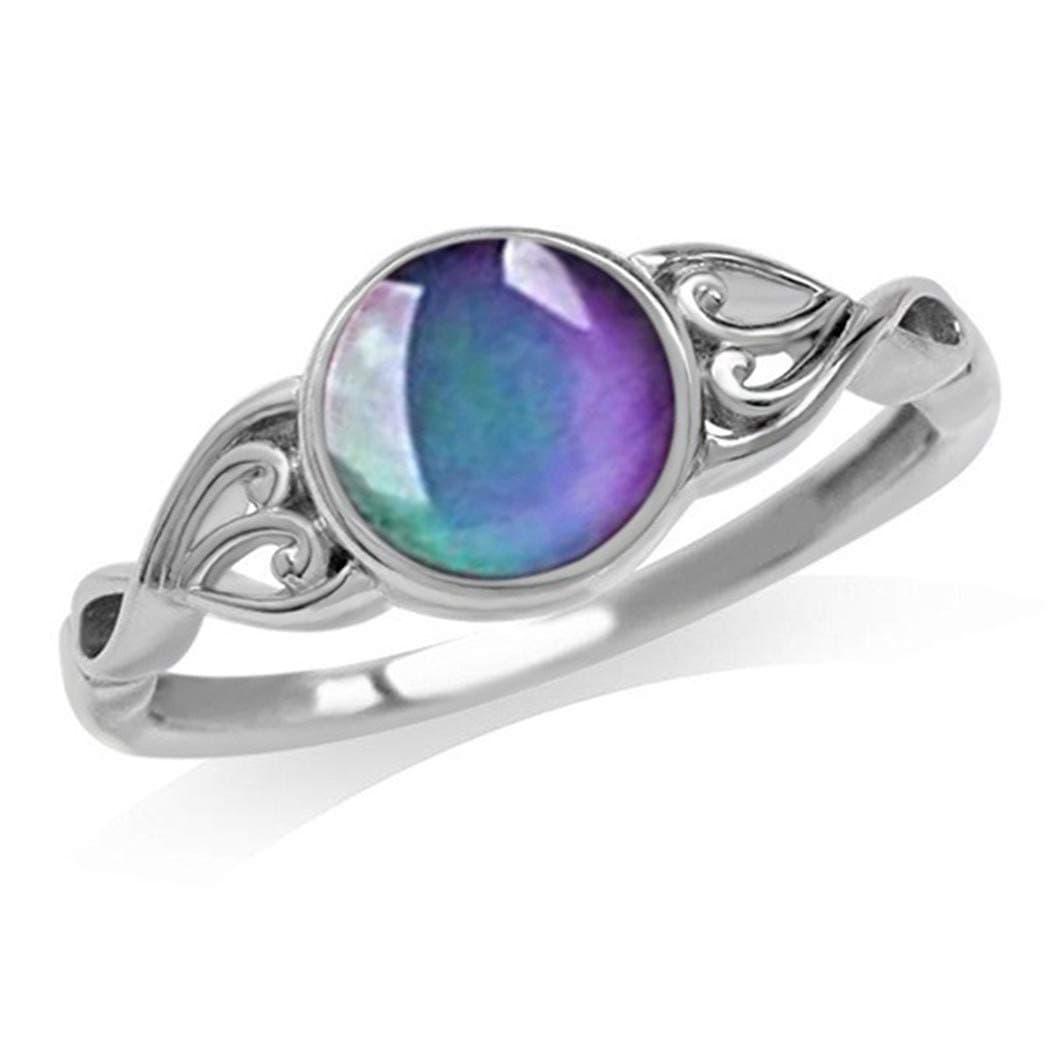 Eleusine Minimalist Mood Ring Plated Silver with Color Changing Oval Crystal Stone Rings for Halloween Birthday Gift,7