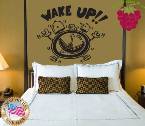 Wall Stickers Vinyl Decal Wake Up Alarm Clock for The Bedroom Funny Cartoon ig898