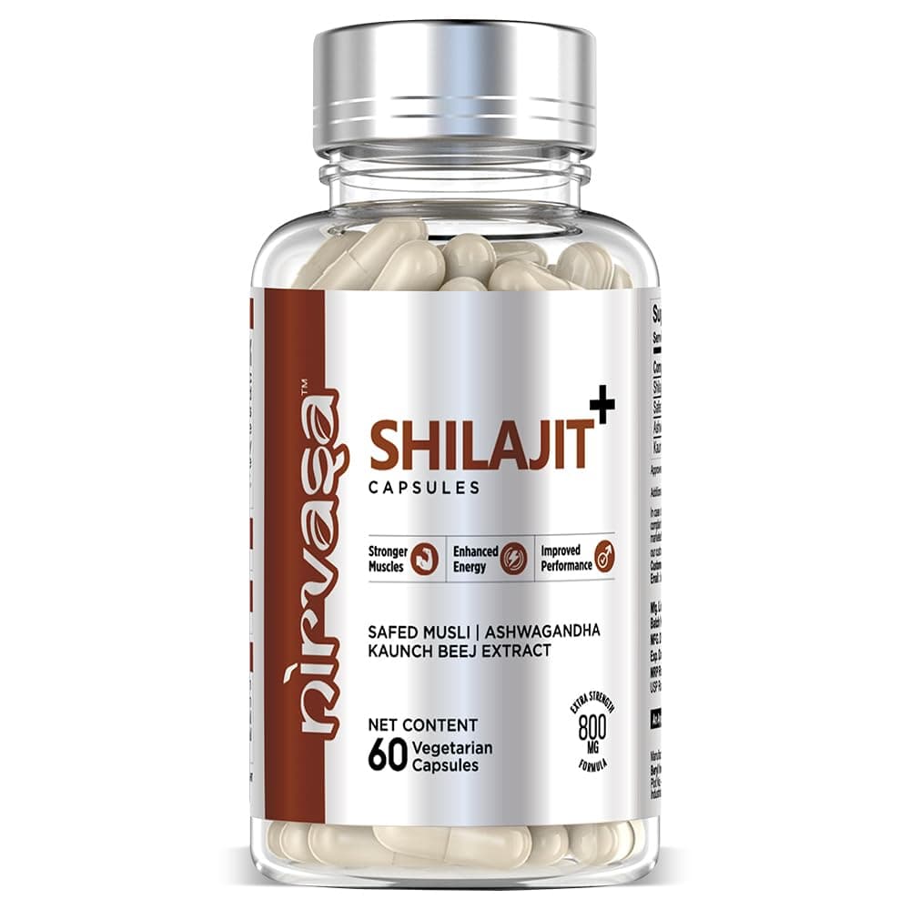 Nirvasa Pure Shilajit/Shilajeet (800mg) 60 Capsules | Boost Strength, Stamina, Energy & Immunity | Supports Vitality, Performance & Muscle Growth | Ashwagandha, Safed Musli & Kaunch Beej (Pack of 1)
