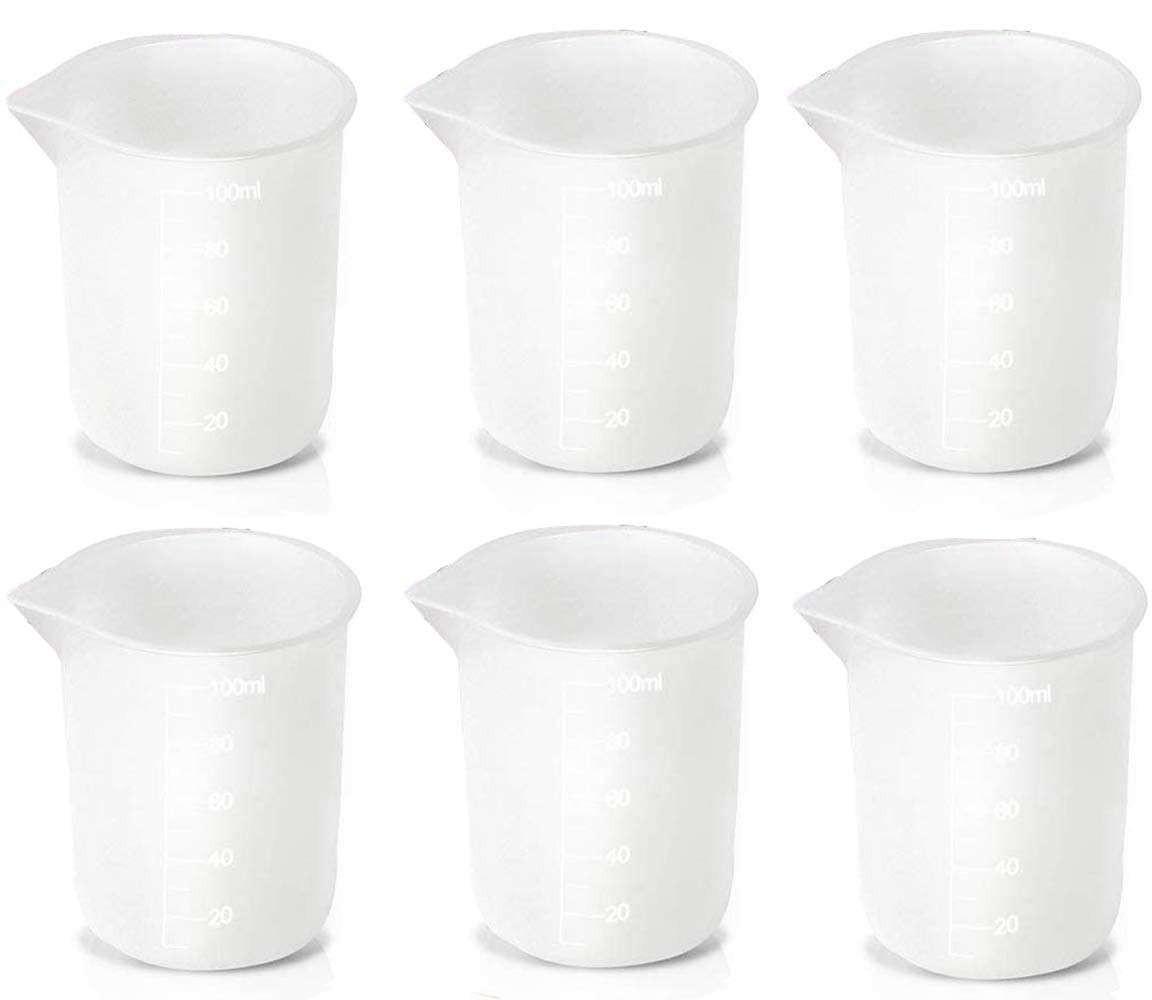 Fineder 6pcs Silicone Measuring Cups for Resin 100ml, DIY Glue Tools Cup Making Handmade Craft Nonstick Silicone Mixing Cups
