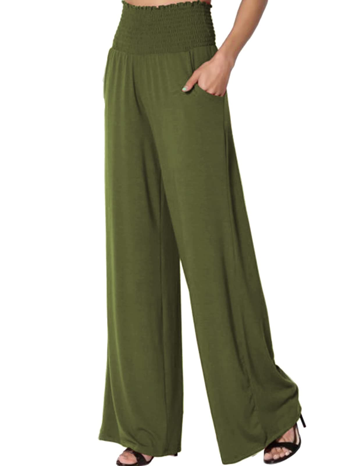 Les umes Womens Summer Wide Leg Long Trousers Loose Palazzo Pants High Waist Lounge Pants