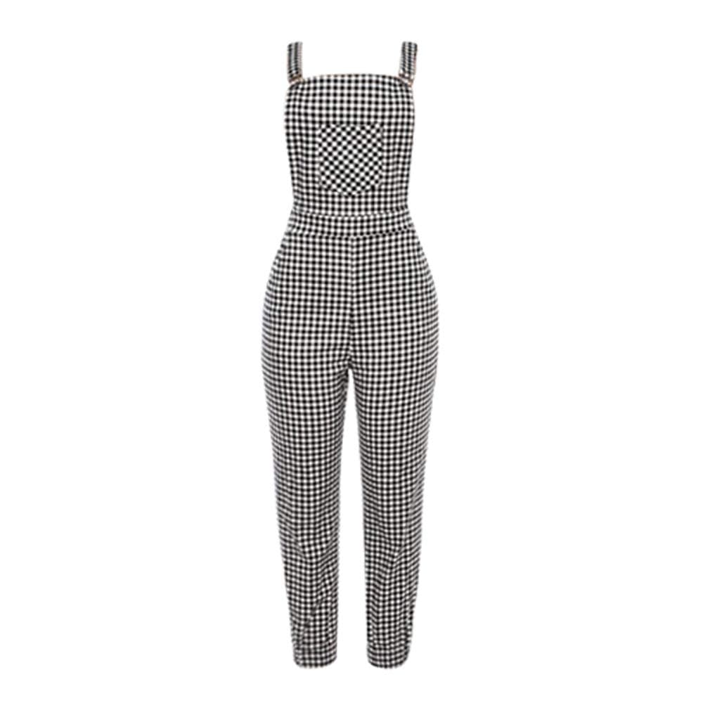 Mitiy Womens Stylish Plaid Bib Pants Dungarees Overalls Baggy Jumpsuit Rompers