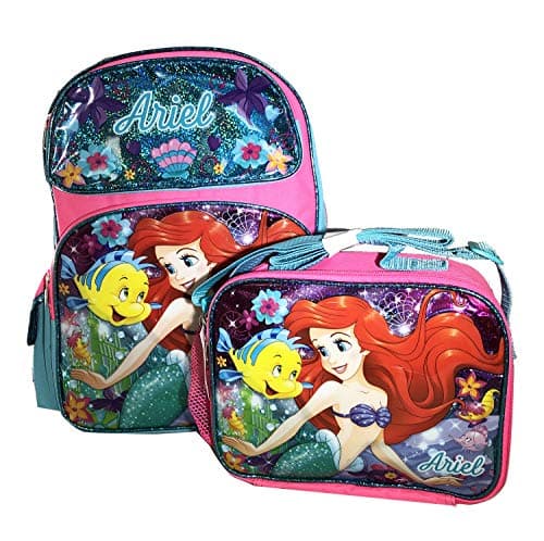 The Little Mermaid Ariel 16" Large School Book Backpack w/Insulated Lunch Bag