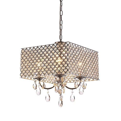 chicstyleme Pendant Fixtures Modern Royal Crystal Pendant Light Square Chandelier Chrome with 4 Lights Pendant Lights for Bedroom Dining Cloakroom