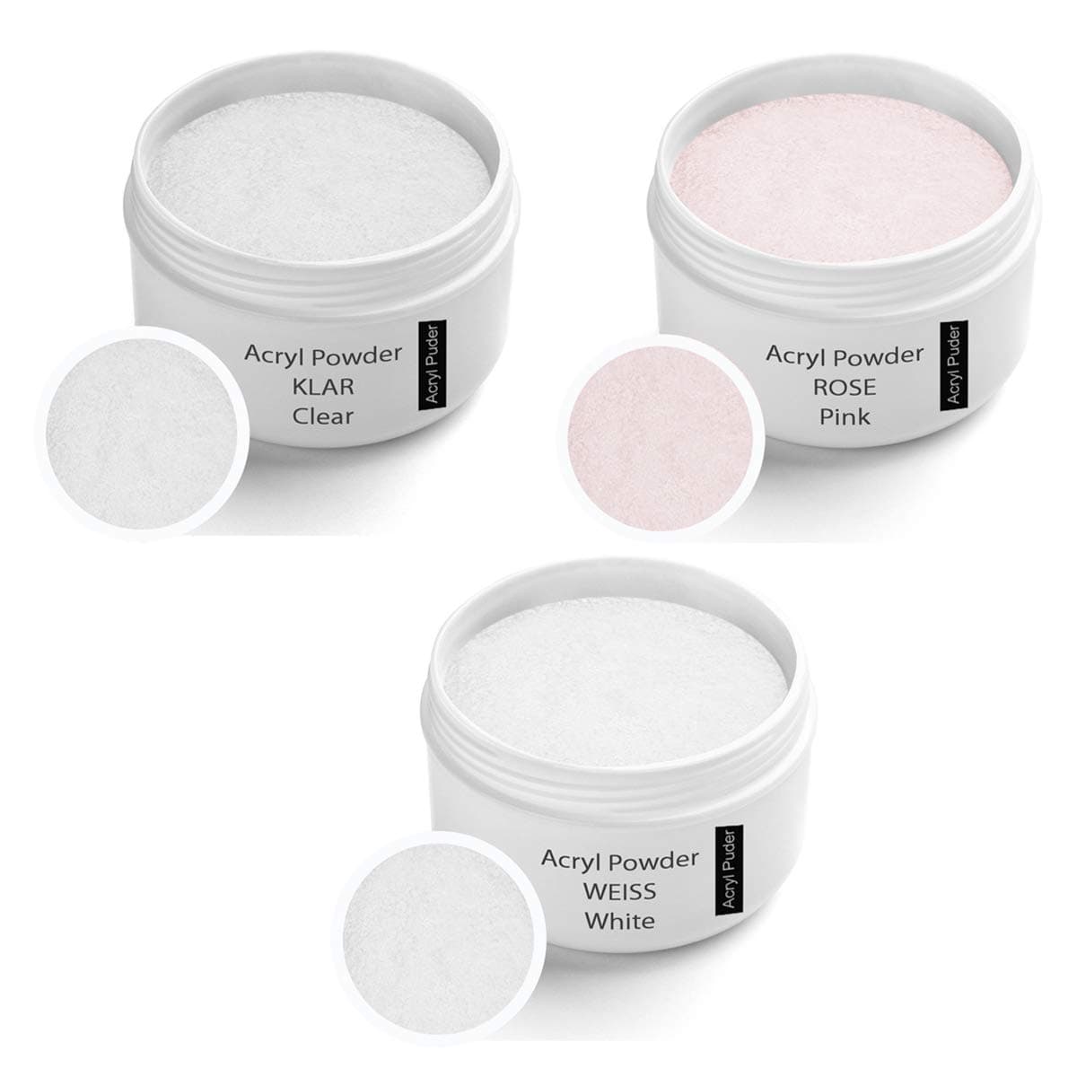 Acrylic powder Set, Clear 30g, Rose 30g, White 30