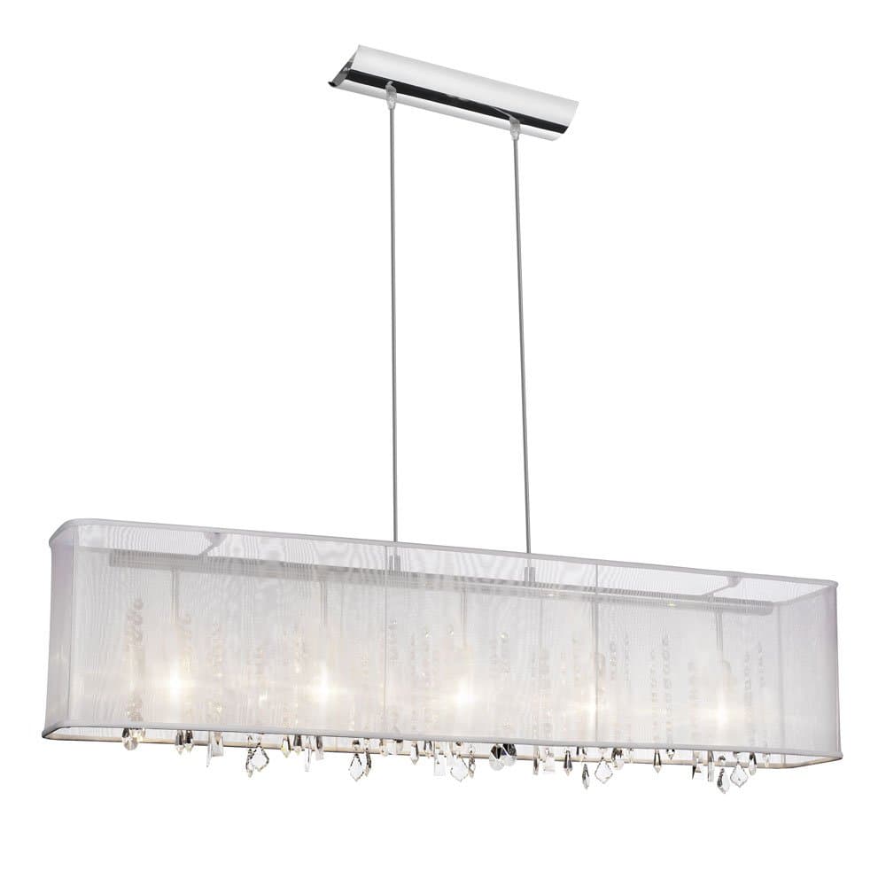 Dainolite 85303A-PC-CRY-44710-119 85303A-44-119 Bohemian Horizontal Crystal Chandelier White Organza Rectangular Shade, 5-Light, Polished Chrome