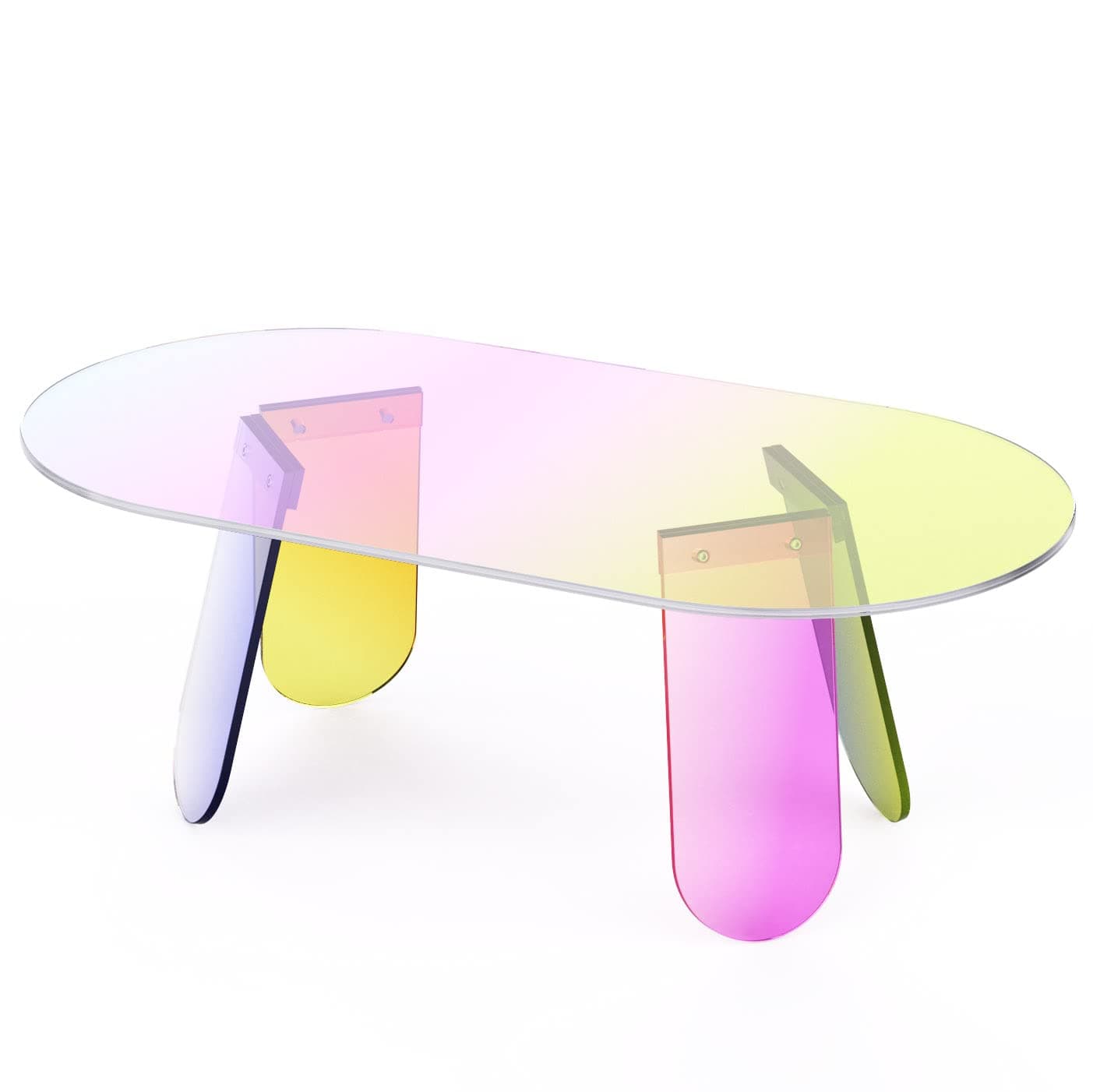 LapEasy Acrylic Coffee Table, Iridescent Glass End Table Round Side Table for Home Living Room Bed Room Office Reception.