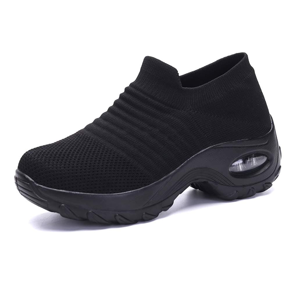 ZS ZHISHANGWomen's Fashion Walking Shoes-Breathable Mesh Sneaker,Comfortable Wedge Platform Shoes Women Walking Shoes Super Soft Height Increase Travel Outdoor Shoes (Black, Numeric_4)