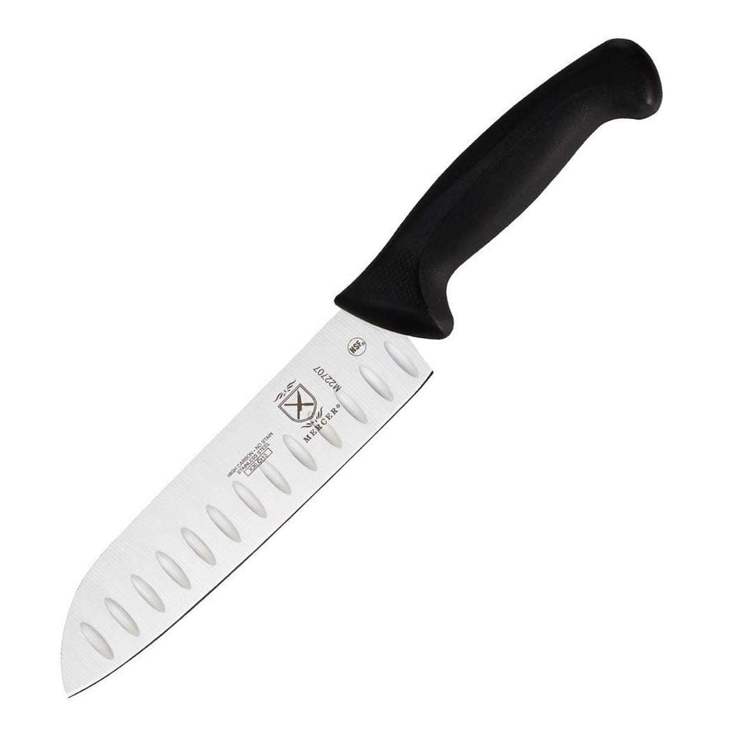 Mercer Culinary M22707 Millennia Black Handle, 7-Inch Granton Edge, Santoku Knife