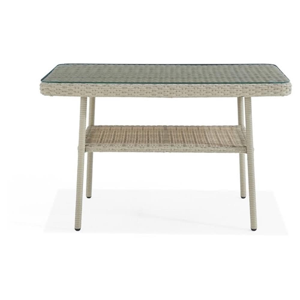 Alaterre Furniture "Windham All-Weather Wicker Outdoor 26"" H Cocktail Table with Glass Top", light gray