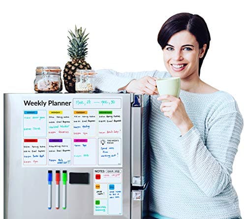 FADS Magnetic Calendar for Refrigerator: Dry Erase Calendar (Monthly, Weekly, Daily schedule Magnetic Calendar) Bonus Whiteboard Organizer with 6 Emoticons, 6 Fine Point Markers and Big Eraser