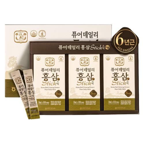[Gangwoninsam] Korean Red Ginseng Extract Pure Daily Stick 30 Count – Contains 6 Year Korean Red Ginseng Extract, Korean Food, Individually Packaged, 0.35 fl. oz (10ml), 3 X 10-Count Box