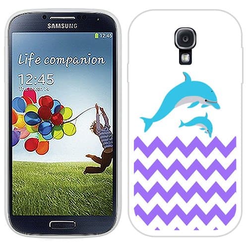 Casemas (TM) Purple Chevron Twin Dolphin Flexible Slim TPU Phone Case Cover for Samsung Galaxy S4 I9500