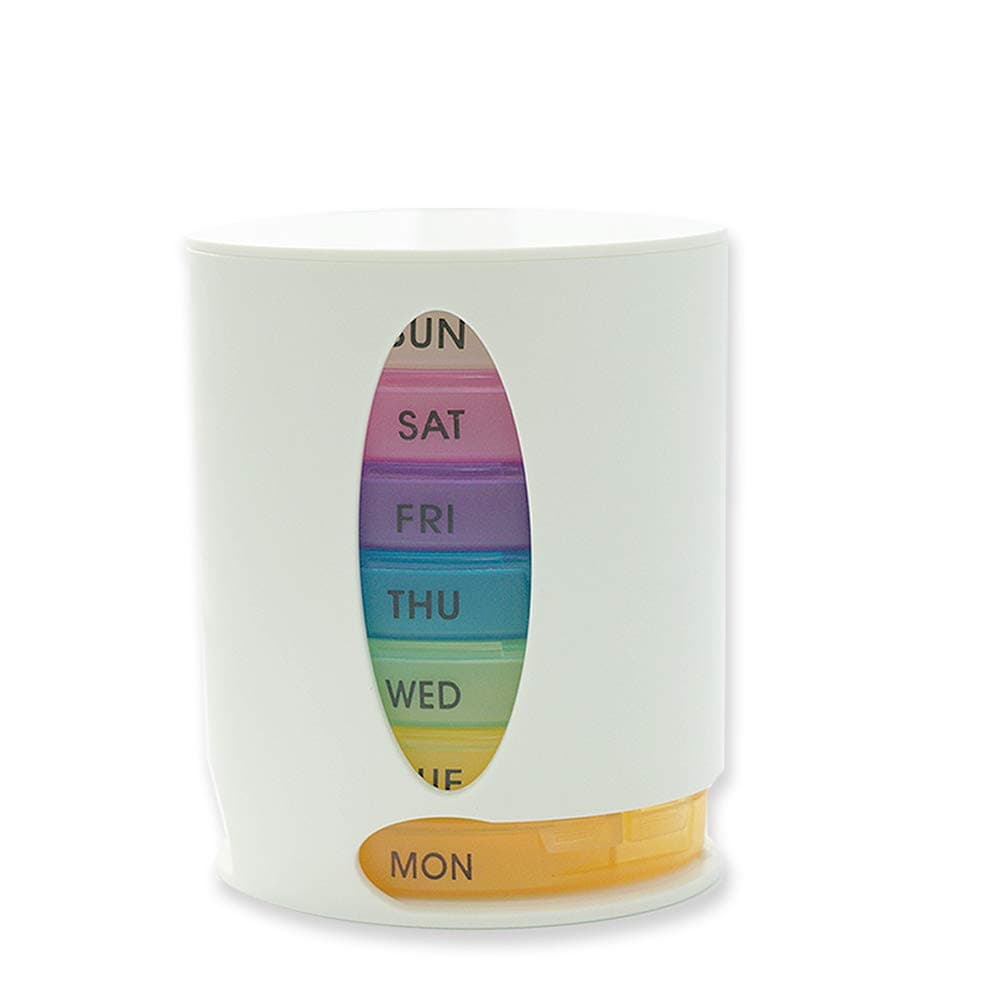 Pill Organizer Weekly with 7 Stackable Compartments, Tower Pill Case 4 Times a Day for Medication, Vitamin and Supplement Capsule, Tablets, Chlorella