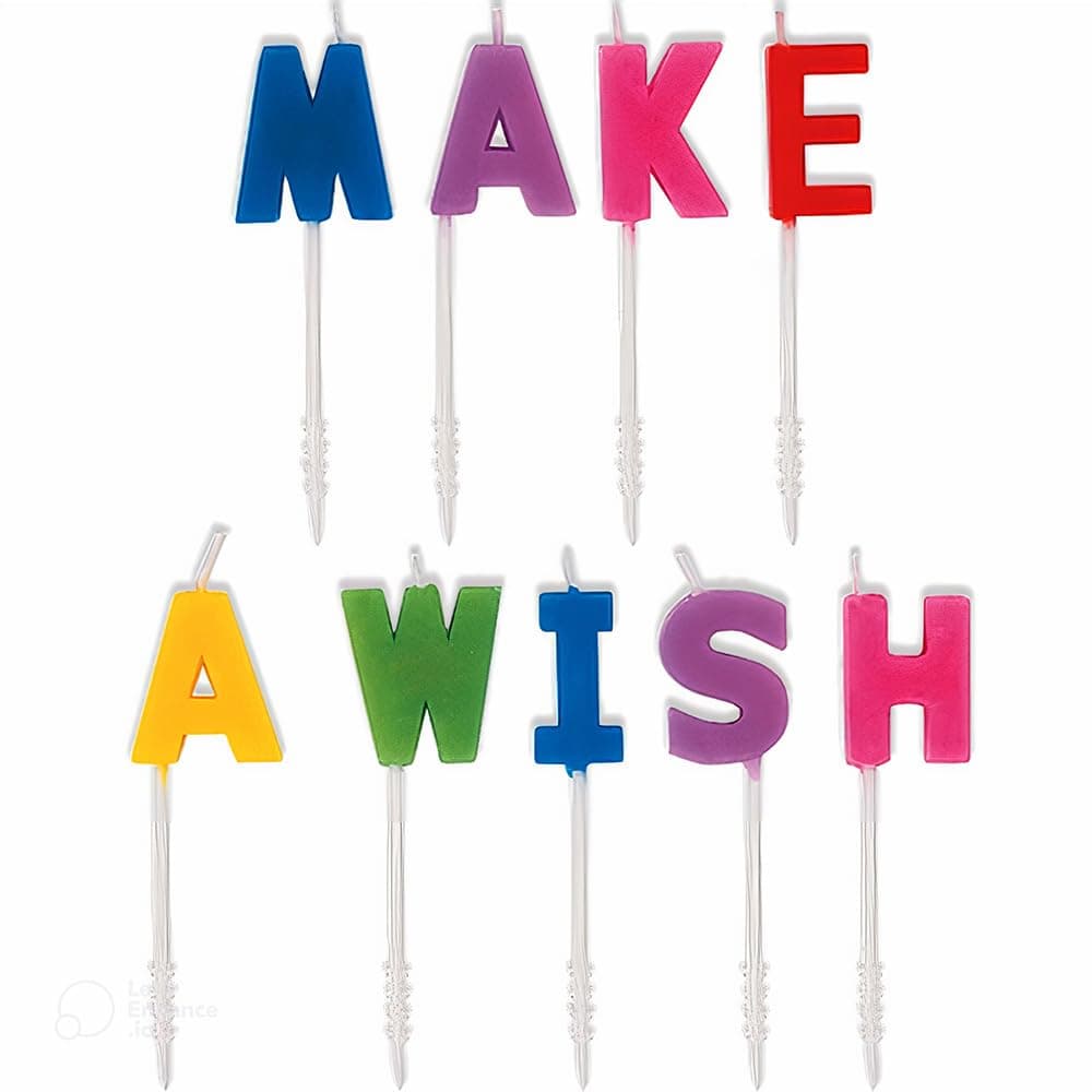 Unique 19977 Party Rainbow Make a Wish Letter Pick Birthday Candles, Set of 9, Multi,7 centimeters