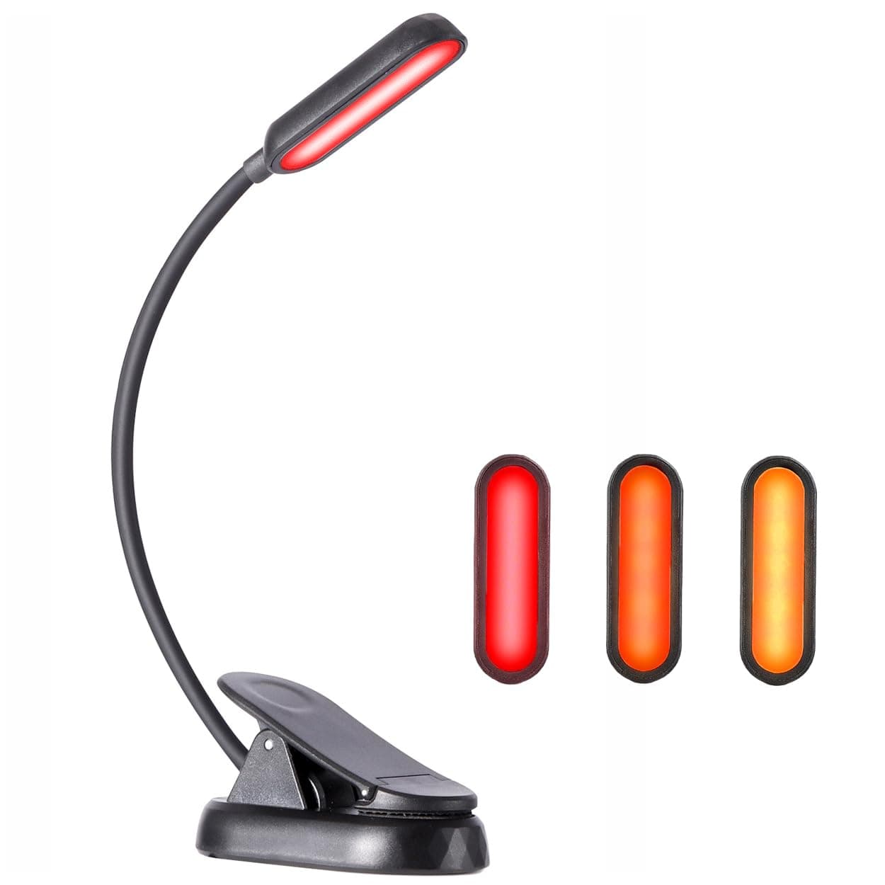 Amber & Red Book Lights for Reading in Bed - Amber (1600K)/Red (625nm) - 8 LEDs, 30+ Hours Long Lasting, USB-C Charging Rechargeable Flex Clip-on Reading Light