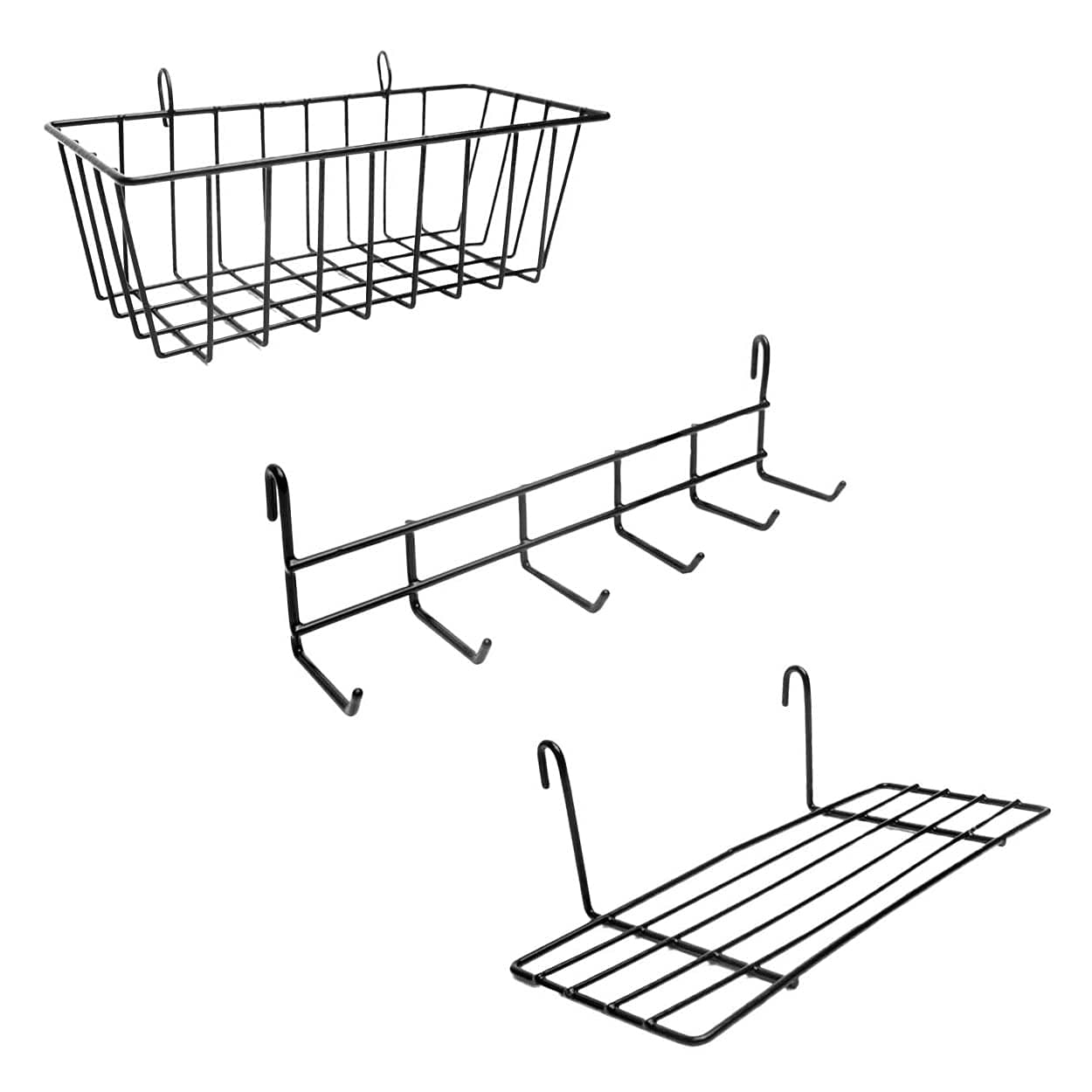 ODOXIA Wall Grid Accessories: Hanging Basket, Hooks Rack & Shelf | Wire Panel Display Shelf & Hooks | Grid Storage