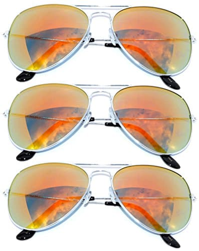 Aviator Sunglasses3 Pack Aviator Style Sunglasses Metal Frame Full Mirror Lens Red Color Unisex