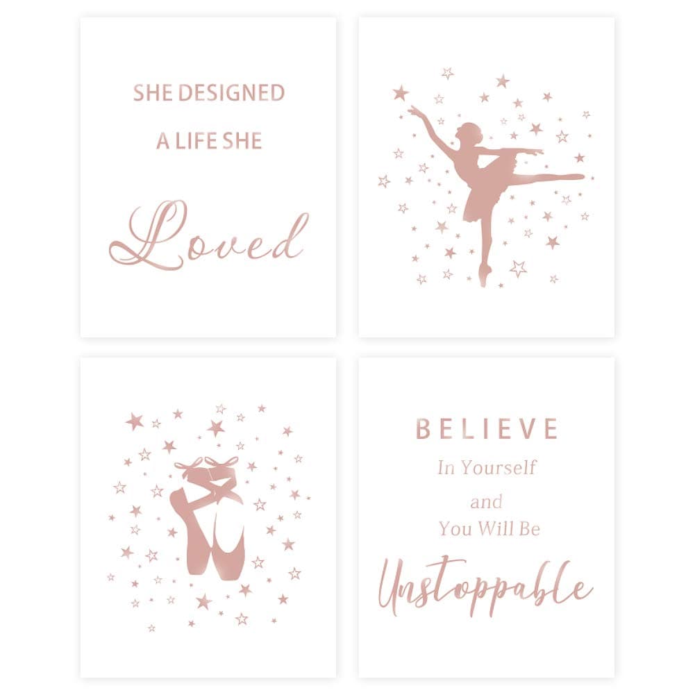 Girls Inspirational Ballet Wall Art Set Of 4(8”X10”, Unframed)