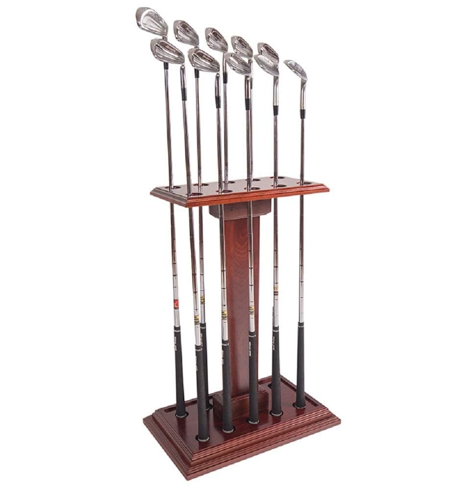 Premium Wooden Club Display Rack | 10 Club Capacity | Perfect for Golf Simulators | Solid Hardwood with Cherry Finish | Great Golf Gift