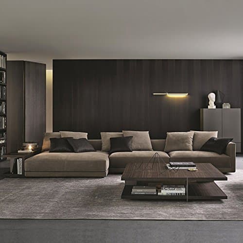 REMSOFT Modern Tufted Brush Microfiber Sectional Sofa - Living Room L Shaped Couch with Loveseat Chaise Lounge and Long Side Shelf - Bonus Long Ottoman and 6 Throw Pillows, Espresso (Right Chaise)