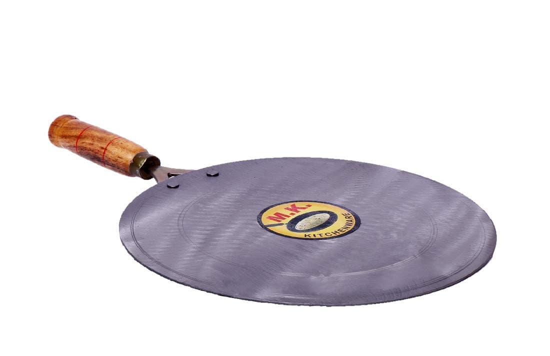 MK KITCHENWARE Iron Flat Dosa Tawa With Wooden Handle 11 Inches, 28 Cm Dia Original iron