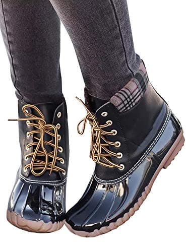 Womens Lace up Duck Boots Waterproof Low Heel Wide Calf Winter Warm Snow Rain Shoes