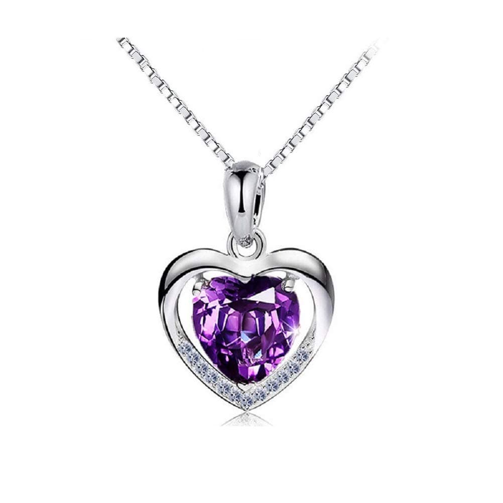 Sterling Silver 8mm Heart Shape Crystal with Cubic Zirconia Pendant Necklace