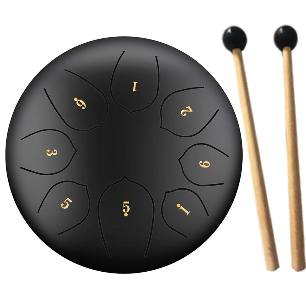 Steel Tongue Drum - 6 inches 8 Notes - Percussion Instrument - with Pouch, Book, Mallets, Finger Picks