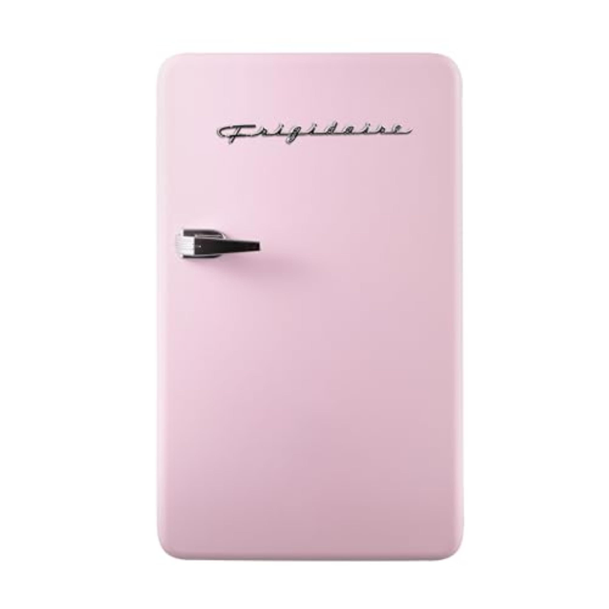 Frigidaire Retro Compact Refrigerator with Chiller, 3.2 cu ft Countertop Fridge, Built-In Bottle Opener, Rounded Corners, Premium, for Office, Bedroom, Dorm Room, Cabin, 18.5D x 20W x 31.5H (Pink)