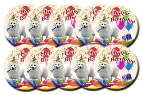 American Eskimo Dog Pack Of 10 Happy Birthday Badges