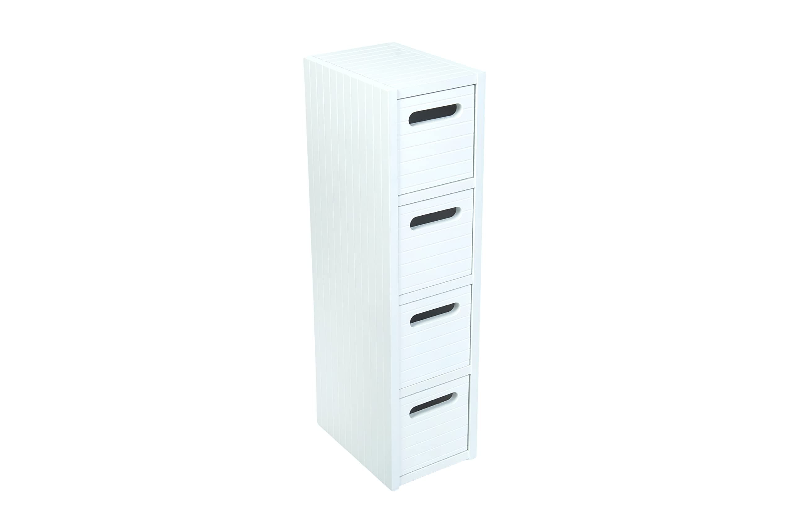– Saxony® Bathroom Storage Cabinet 4 Drawer Unit Wooden Cupboard Bathroom Cabinets Free Standing White Drawers Furniture Units For Toilet Accessories Fully Assembled