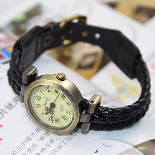 JOINNEW@ 2013 New Luxury Fashion Retro Weave Wrap Around Leather Bracelet Woman Wrist Watch Designer Gift Black