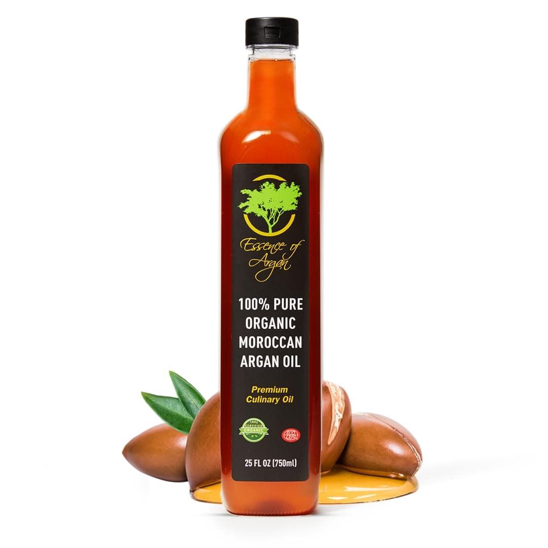 Essence of Argan Organic Moroccan Argan Oil for Cooking, Vegan Eco-Certified USDA-Approved Natural Argan Oil, Great Culinary Oil and Keto Dressing Rich in Nutrients, 25 Ounces