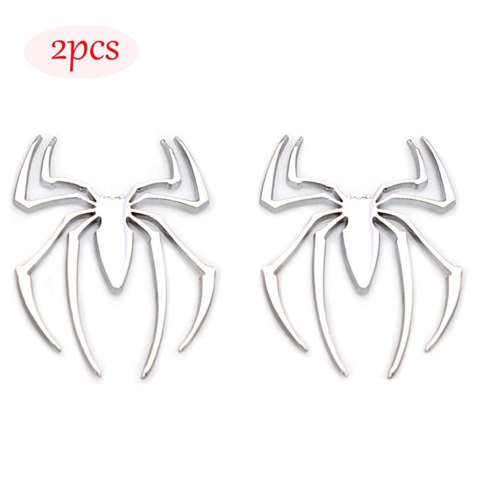 CARRUN 2pcs 3D Spider Emblem Car 3d Logo Metal Chrome Spider Badges Sticker (Silver)