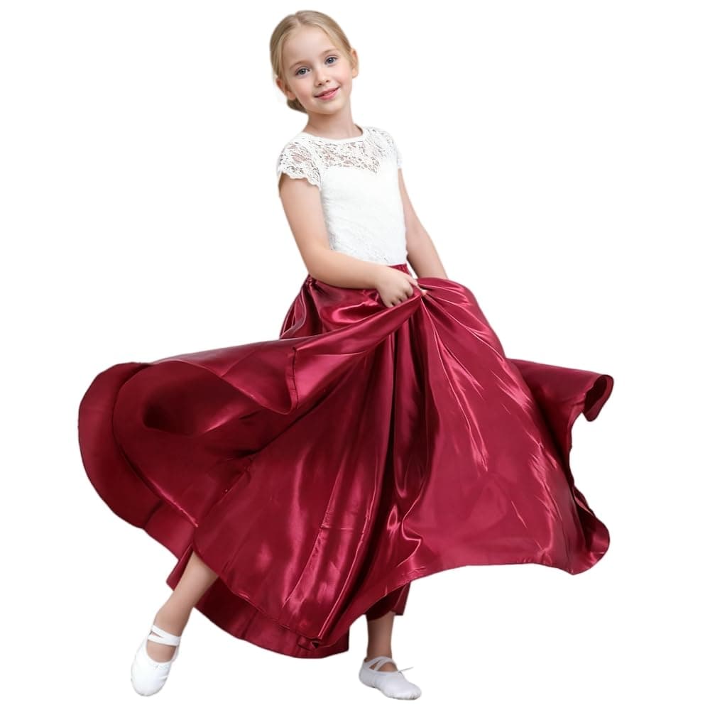 Girls Belly Latin Dance Skirt - Elastic Waist Ankle Length Full Flowy Circle Dancewear for Dance Practice Training