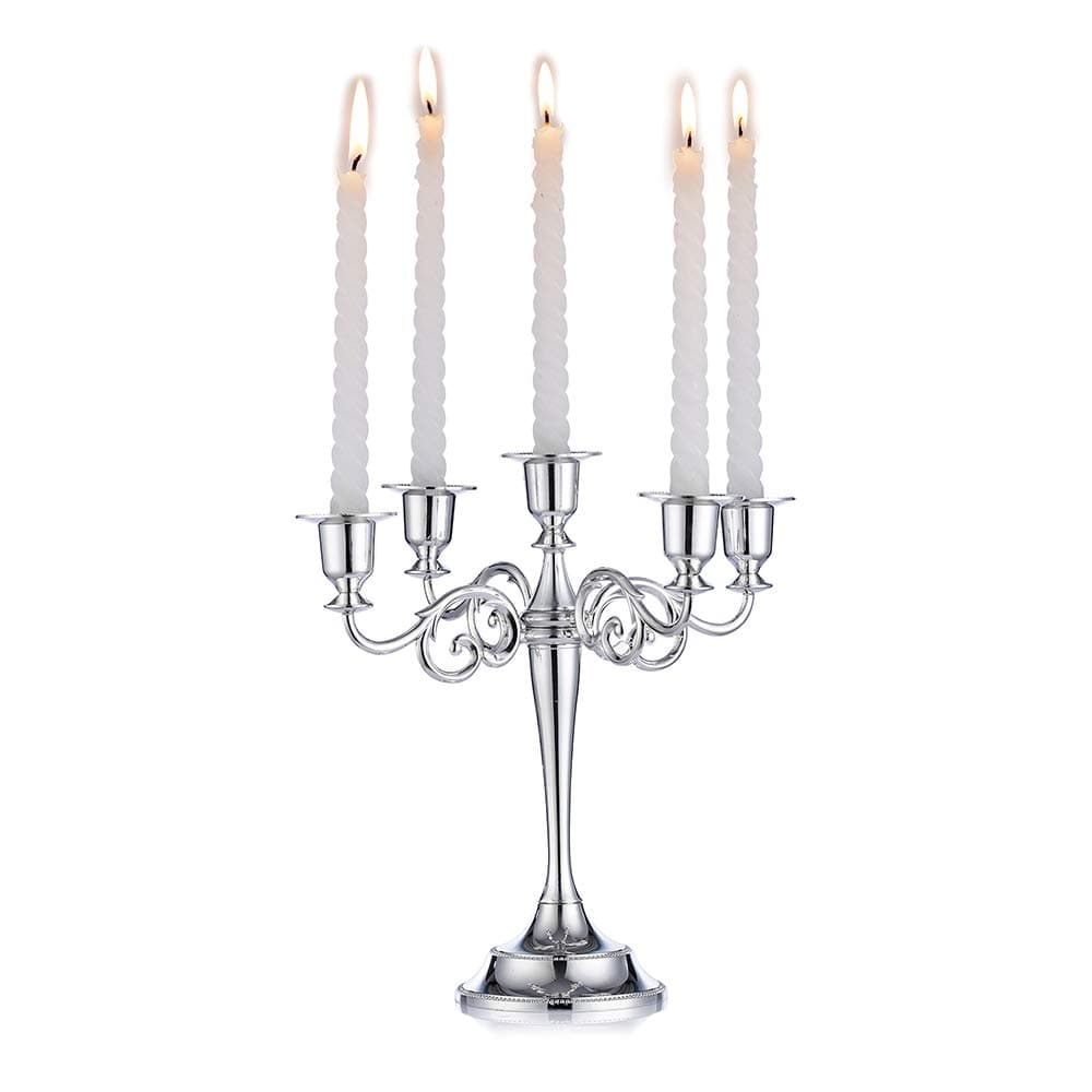 Silver Candelabra Candle Holder - Candlestick Holders 5-arm 27cm Tall Candle Stick Stands for Taper Candles for Wedding Birthday Party Centrepieces Dining Table Christmas Decorations