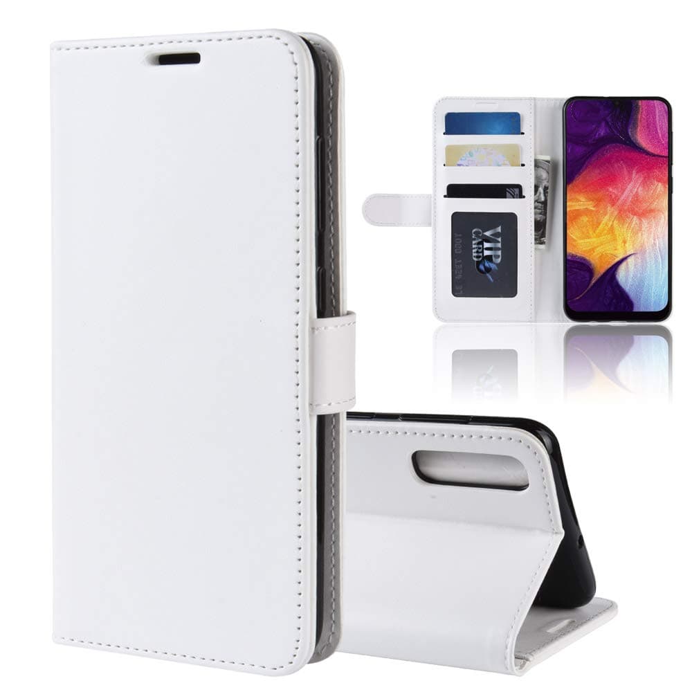 XMTON Samsung Galaxy A50 6.4" Case, PU Leather [Wallet Cover] [Card Holder] Stand Magnetic Flip Case for Samsung Galaxy A50 Smartphone (White)
