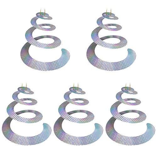 HAUTOCO Bird Repellent Devices Reflective Hanging Spiral Deterrent to Scare Bird Away, Bird Scare Rod and Discs Alternative, 5 Pack