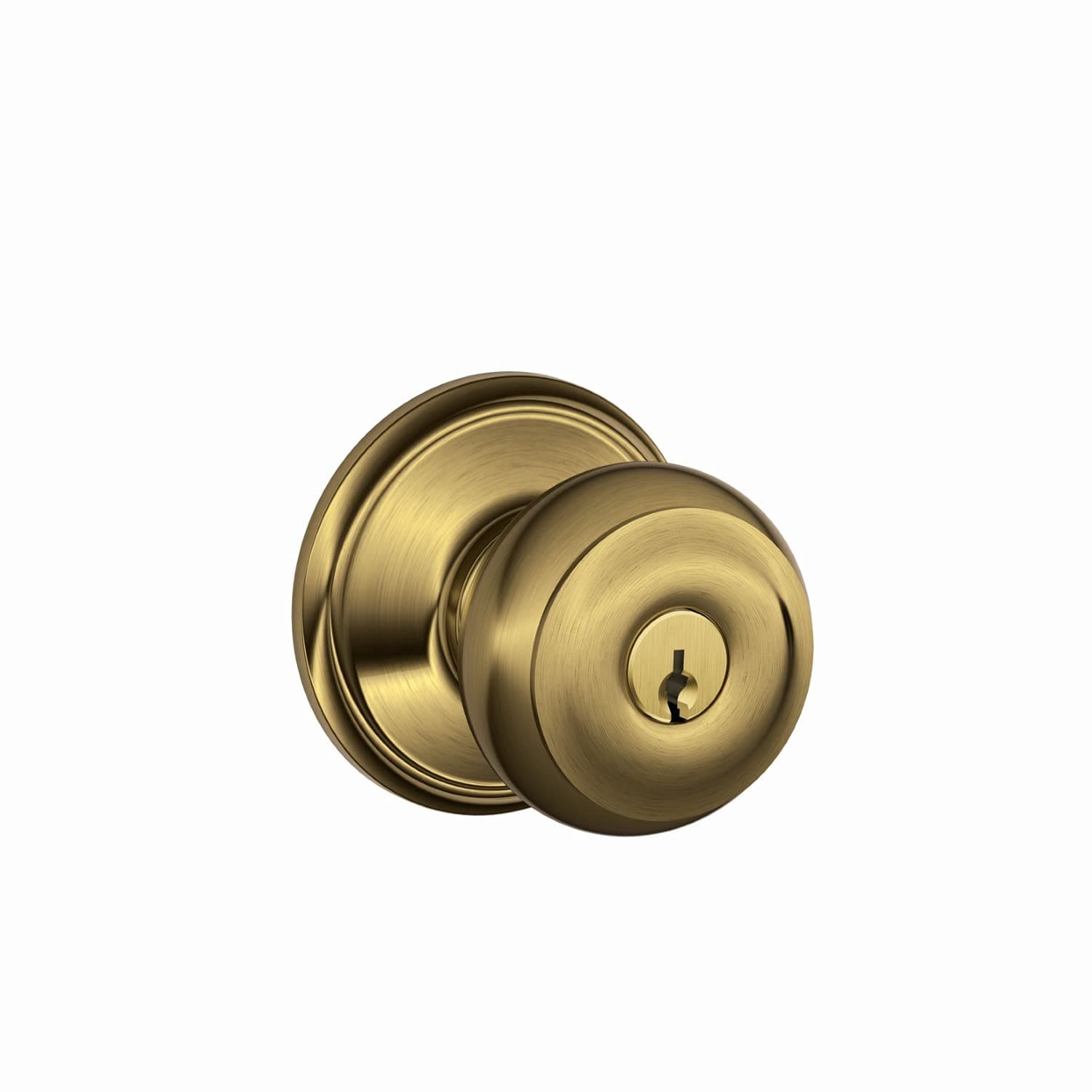 SCHLAGEF51A GEO 609 Georgian Knob Keyed Entry Lock, Antique Brass