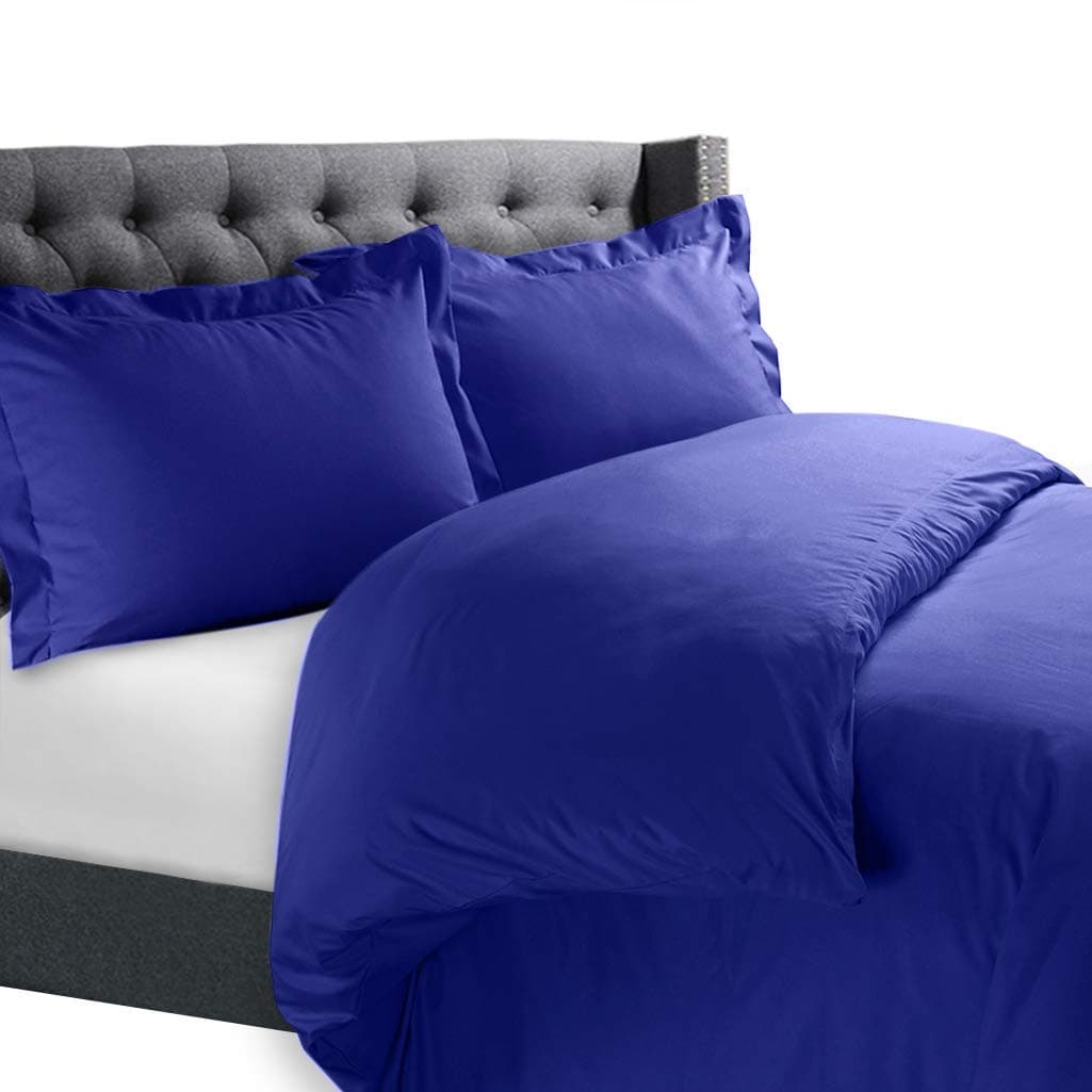 Elegant Linen Store, Luxurious & Soft 3 PCs Duvet Cover Set Solid Pattern 100% Egyptian Cotton Quilt Cover Set 500 TC Size Queen Color Royal Blue