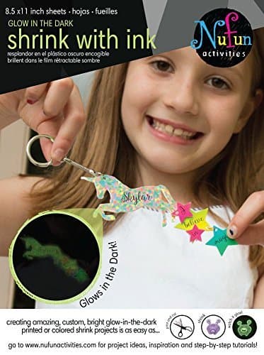 NuFun Activities Inkjet Printable Glow in the Dark Shrink Plastic, 8.5 x 11 inch sheets (10 Sheets)