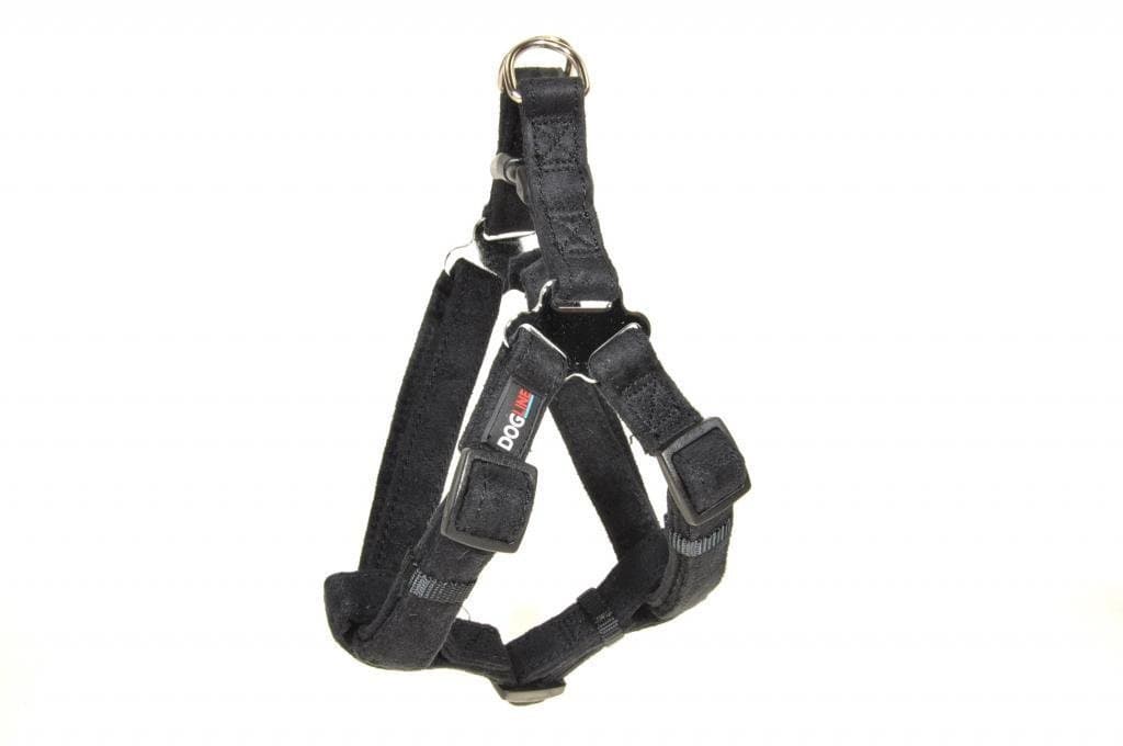 Dogline 19 to 25-Inch Length by 3/4-Inch Width Comfort Microfiber Soft Padded Step-in Puppy Dog Harness with Nylon Reinforcement, Medium, Black