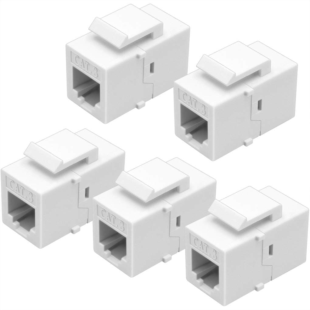 NECABLES (5 Pack) CAT3 Telephone Keystone Jack Phone Keystone Coupler RJ11 6P4C Female to Female White