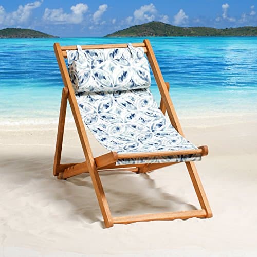 Shades of Blue Collection Outdoor Folding Wood Beach Chair Sling Deck Chair Blue Medallion